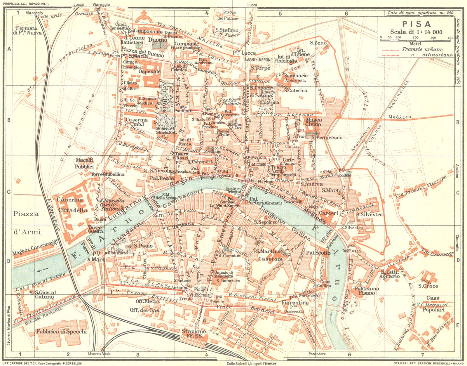 PISA. Vintage town city map plan. Italy 1927 old vintage chart